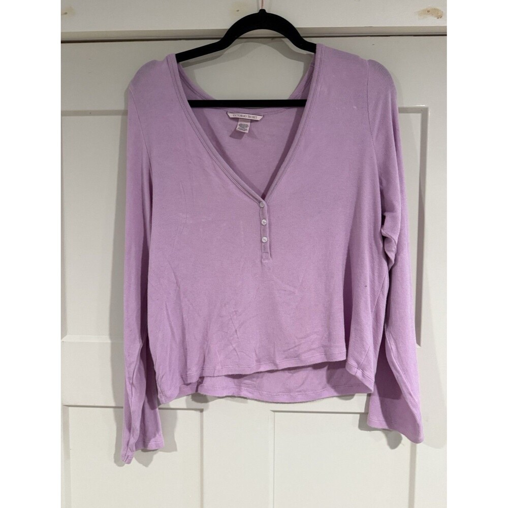 Victoria’s Secret Purple Cotton Knit Henley V-Neck Long Sleeve Top XXL